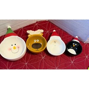 Christmas Holiday Ceramic Character Measuring Cups Set Santa Snowman Reindeer4pc